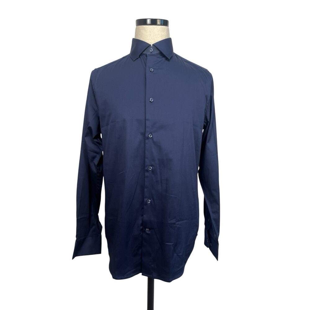 NWT Dstrct & Row Mens Medium Slim Fit Button Front Navy Blue Long Sleeve Shirt